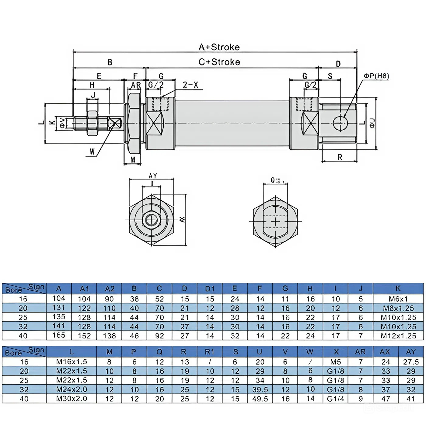 Пневмоцилиндр серии MAL с магнитным кольцом, 25X25, TLP-PC25X25MAL-MG TITAN LOCK