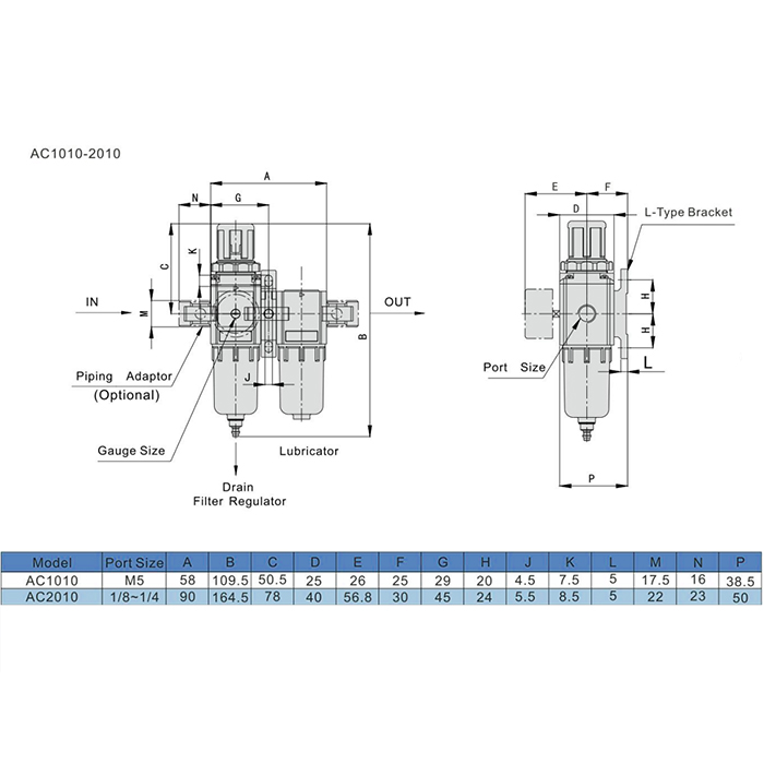 Блок подготовки воздуха AC 2010-02, 1/4" 500 л/мин, TLP-AC2010-02 TITAN LOCK