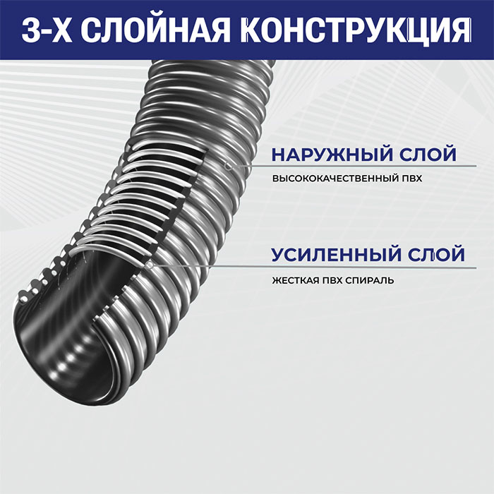 Шланг ПВХ морозостойкий нап-всас. серый BALTIC-G, -30C, д.50 мм, TL050BC-G-PRO TITAN LOCK PRO