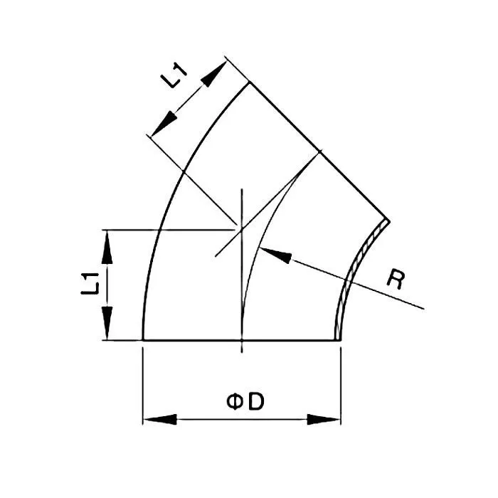 Отвод под сварку 45 градусов, DN 50, нерж. сталь 316, TLWB50/45SS TITAN LOCK