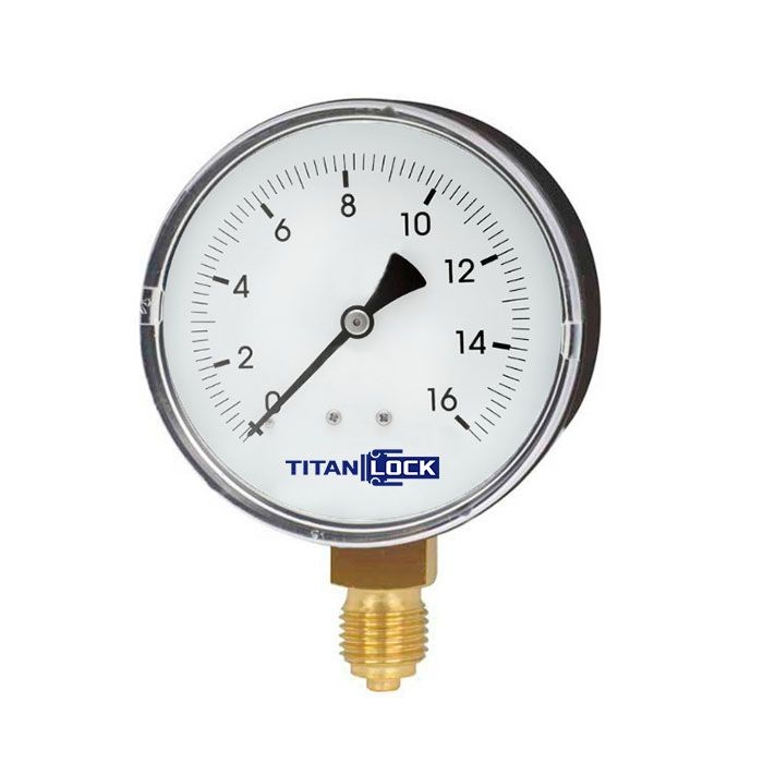 Манометр стандартный пластиковый, 16/0,2 Бар, корп.100мм, креп.снизу 1/2, TLPPG100D1/2 TITAN LOCK