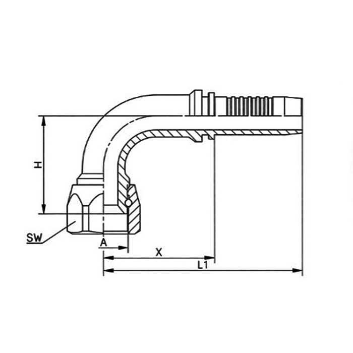 Фитинг DN 16 JIC (Г) 1.1/16" (90), TL-JIC16F1.1/16-90 TITAN LOCK