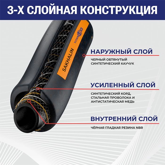 Маслобензостойкий рукав «SAKHALIN», внутр. диам. 51мм, -40C, 20bar, NBR, нап-всас., TL050SH TITAN LOCK