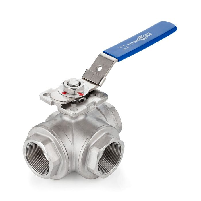 Трехходовой шаровый кран нержавеющий (AISI304) тип T, внутр. резьба, DN50, TL3V50-T-TF-S TITAN LOCK