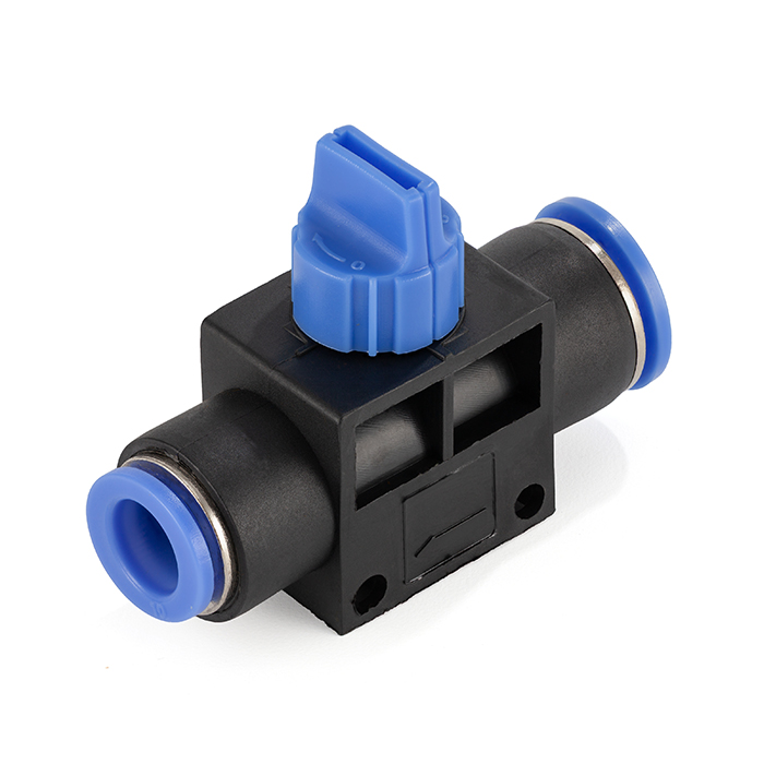 Фитинг прямой с краном, цанговый 10 мм, пластик, тип HVFF, TLP-HVFF10 TITAN LOCK