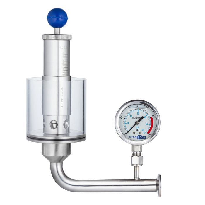 Шпунт-аппарат с манометром (левый), до 2,2 бар, под Clamp DN20 нерж. 304 TL20TGMLPG-CL TITAN LOCK