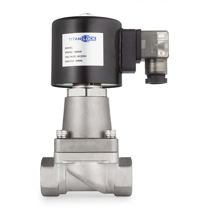 Соленоидный клапан нормально-открытый, пилотный, 220В, PN16, Нерж.304/PTFE, DN25, TLSOP25/16PT1S-J TITAN LOCK