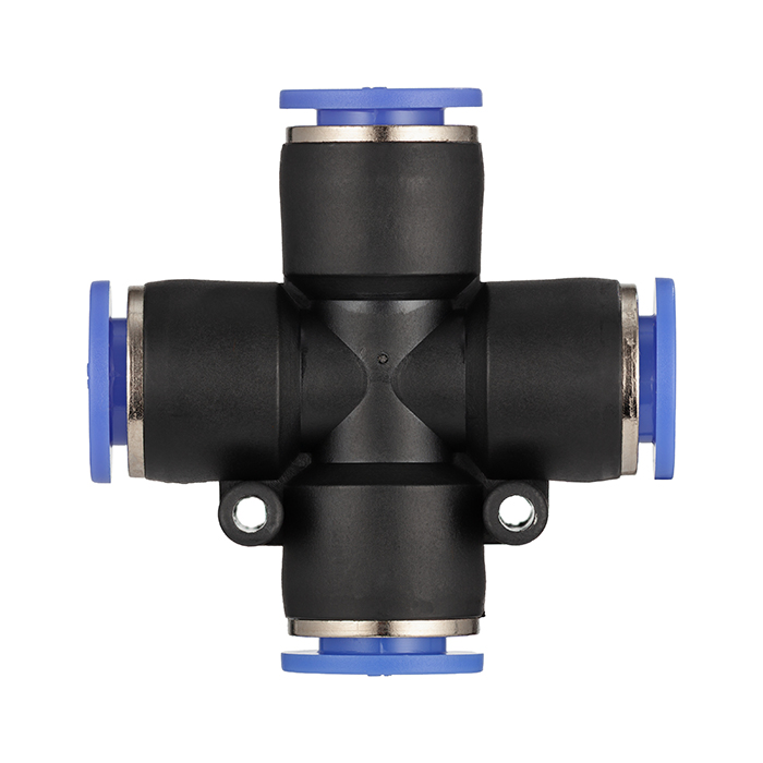 Фитинг цанговый X-образный пневматический, 4 мм, пластик, тип PZA, TLP-PZA4 TITAN LOCK