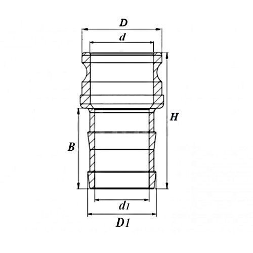 Камлок нержавеющий тип E, ниппель с хвостовиком 1", AISI304, TL100ESS TITAN LOCK