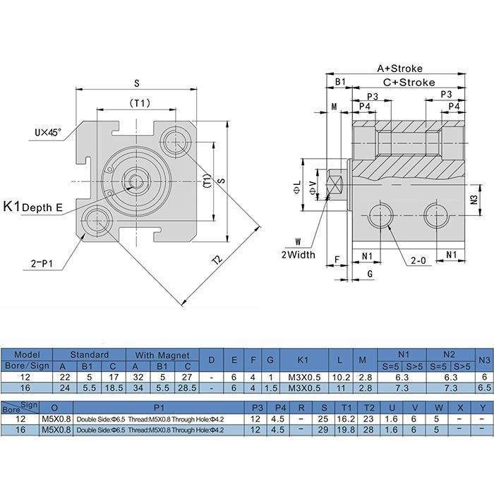 Пневмоцилиндр компактный серии SDA, 12X50, TLP-PC12X50SDA TITAN LOCK