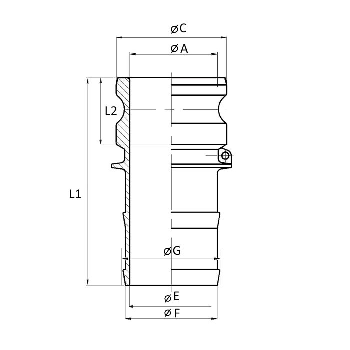 Камлок полипропиленовый тип E, ниппель с хвостовиком 1", TL100EPP TITAN LOCK