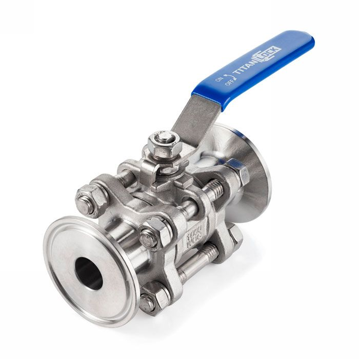 Трехсоставной шаровый кран из нержавеющей стали (AISI 304) типа "clamp-clamp", 1/2", TL50TPBVSS-CL TITAN LOCK