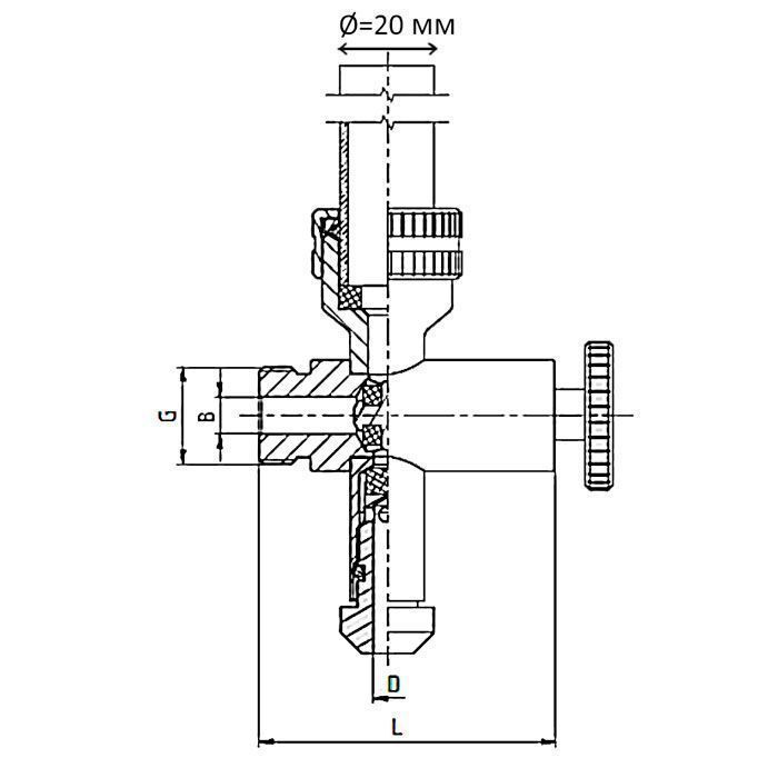 Нижний кран уровнемера с пробоотборником DN15 (трубка 20мм), нерж. 304, TL015LTLS TITAN LOCK