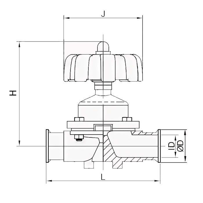Мембранный клапан нерж.316 типа clamp-clamp, DN10 DIN TL10DVCLSS TITAN LOCK