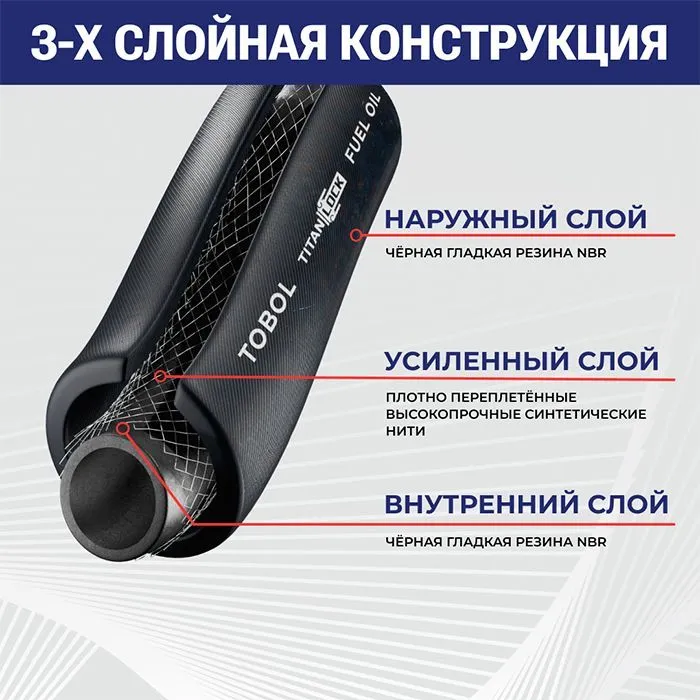 Рукав маслобензостойкий напорный TOBOL, 20 Бар, вн.диам. 22 мм., TL022TB TITAN LOCK