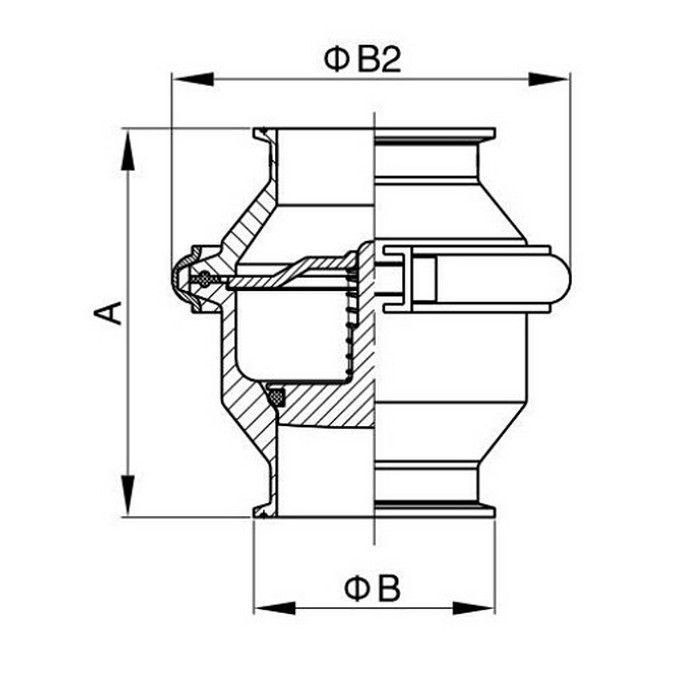 Обратный клапан нержавеющий (AISI304) DN65, типа clamp-clamp TLCV065CLS TITAN LOCK
