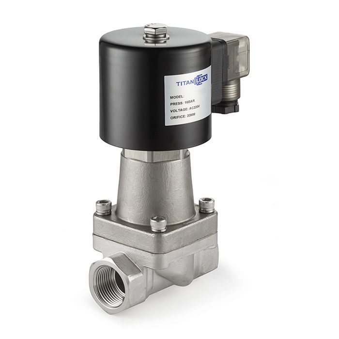Соленоидный клапан нормально-открытый, пилотный, 220В, PN16, Нерж.304/PTFE, DN20, TLSOP20/16PT1S TITAN LOCK