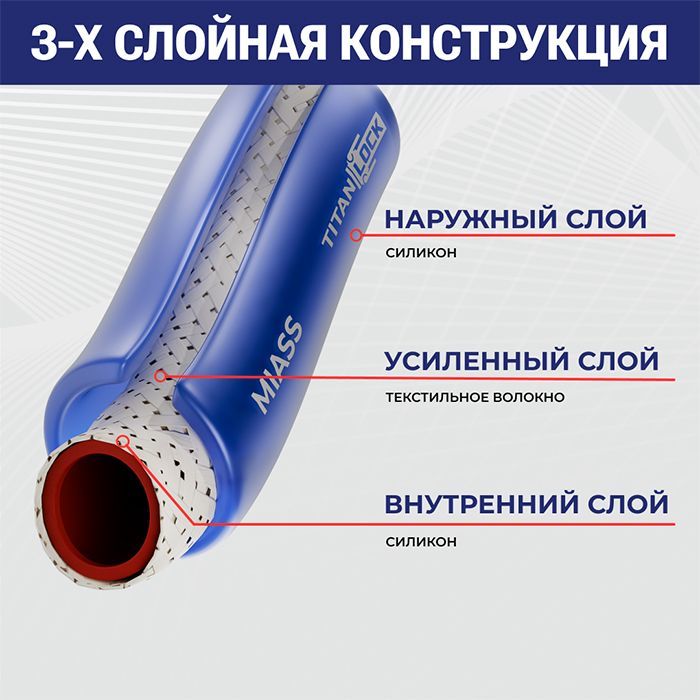 Шланг силиконовый армированный синий "MIASS", вн.диам. 14 мм., TL014MS TITAN LOCK