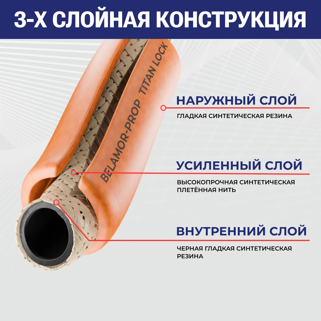 Рукав пропановый «BELOMOR-PROP», оранжевый, вн. диам. 9мм, 20bar, TL009BM-PRP TITAN LOCK