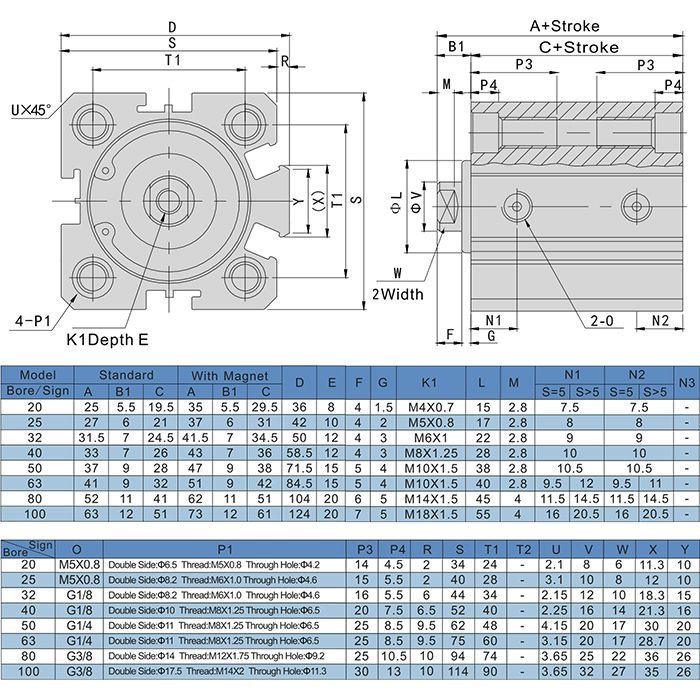 Пневмоцилиндр компактный серии SDA, 40X400, TLP-PC40X400SDA TITAN LOCK