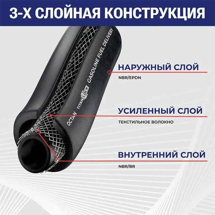 Рукав МБС для бензоколонок (ТРК) напорный OCTAN, -40C, внутр.д. 19 мм, TL020OC TITAN LOCK