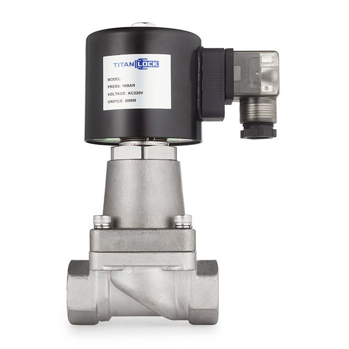 Соленоидный клапан нормально-открытый, пилотный, 220В, PN16, Нерж.304/PTFE, DN25, TLSOP25/16PT1S TITAN LOCK