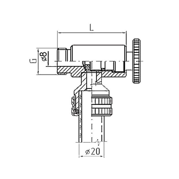 Верхний кран уровнемера DN15 (трубка 20мм), нерж. 304, TL015UTLS TITAN LOCK
