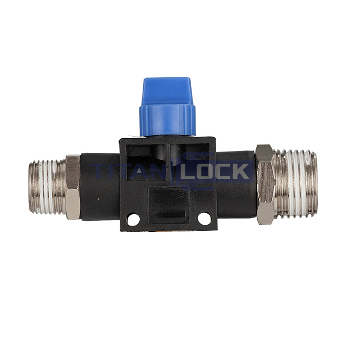 Фитинг прямой с краном, резьба 1/2", пластик, тип HVSS, TLP-HVSS04 TITAN LOCK