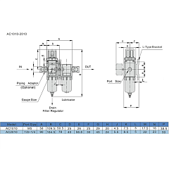 Блок подготовки воздуха AC 2010-02, 1/4" 500 л/мин, TLP-AC2010-02 TITAN LOCK