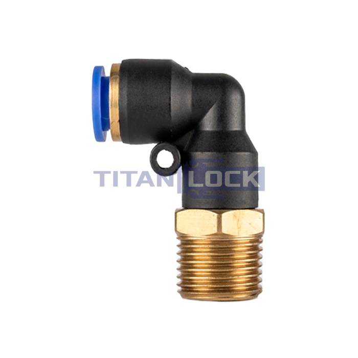 Фитинг цанговый угловой 6 мм, наруж. резьба 3/8", латунь, тип PL, TLP-PL6-03BR TITAN LOCK
