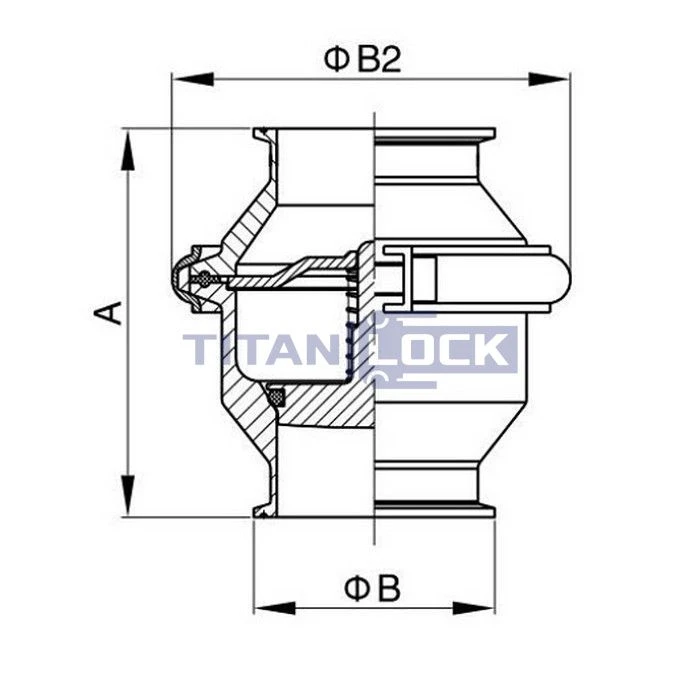 4Обратный клапан нержавеющий (AISI304) DN40, типа clamp-clamp TLCV040CLS TITAN LOCK
