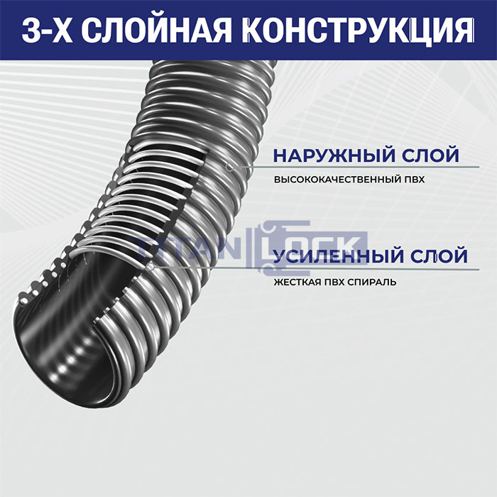 Шланг ПВХ морозостойкий нап-всас. серый BALTIC-G, -30C, д.38 мм, TL038BC-G-PRO TITAN LOCK PRO