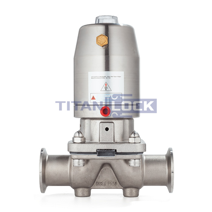 Мембранный клапан нерж.316 типа clamp, с пневмоприводом (нерж.), DN20 DIN TL20DVCL-PS TITAN LOCK