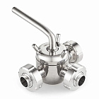 Кран пробковый трехходовой нерж 304, тип L, DN25, TL3CV25L-S TITAN LOCK