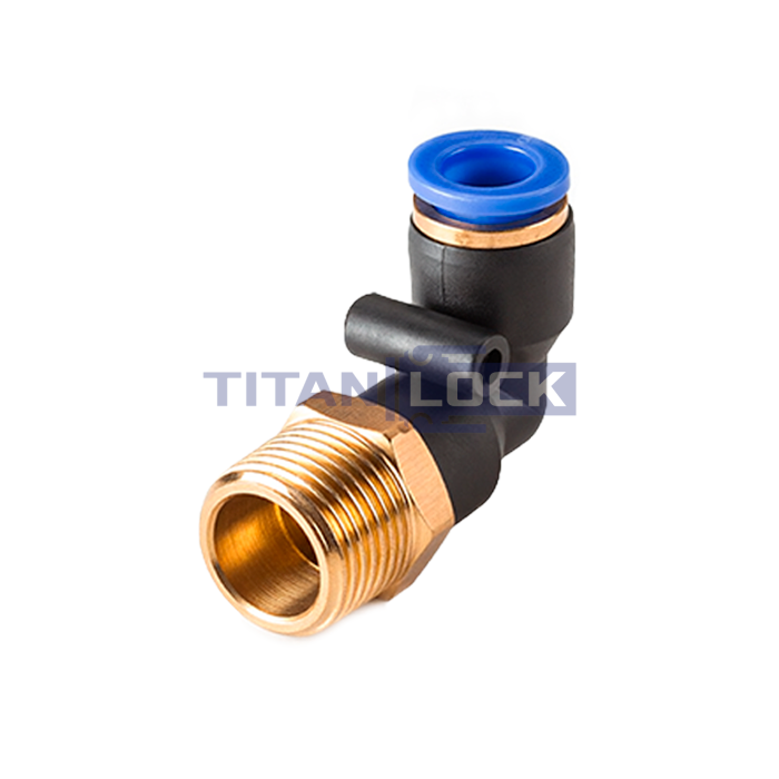 Фитинг цанговый угловой 6 мм, наруж. резьба 3/8", латунь, тип PL, TLP-PL6-03BR TITAN LOCK