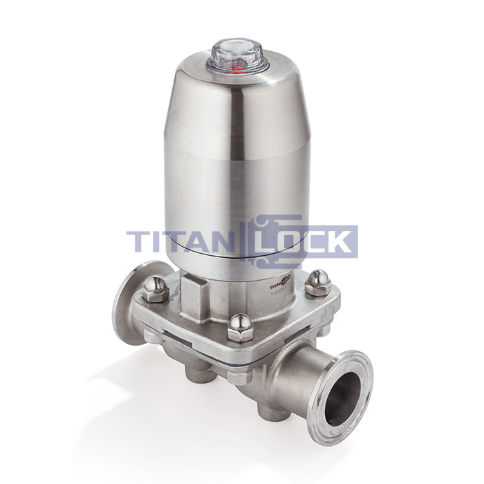 Мембранный клапан нерж.316 типа clamp, с пневмоприводом (нерж.), DN20 DIN TL20DVCL-PS TITAN LOCK