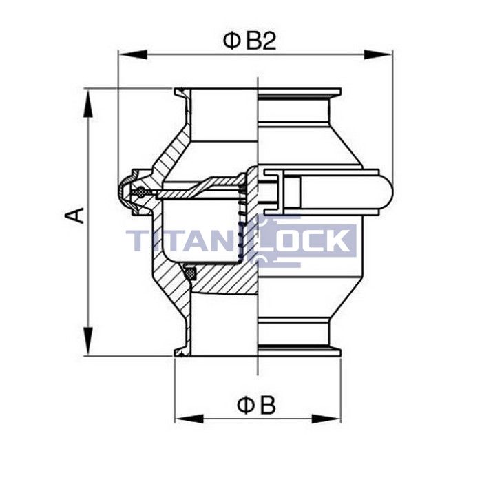 Обратный клапан нержавеющий (AISI304) DN50, типа clamp-clamp TLCV050CLS TITAN LOCK