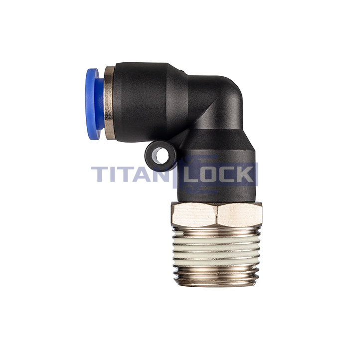 Фитинг цанговый угловой 10 мм, наруж. резьба 1/2", пластик, тип PL, TLP-PL10-04 TITAN LOCK