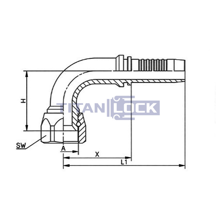 Фитинг DN 16 JIC (Г) 1.1/16" (90), TL-JIC16F1.1/16-90 TITAN LOCK