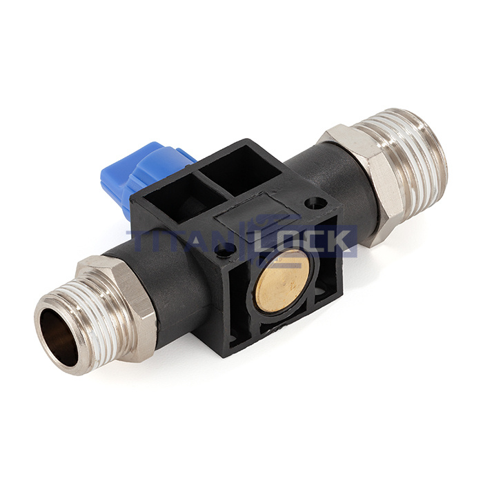 Фитинг прямой с краном, резьба 1/2", пластик, тип HVSS, TLP-HVSS04 TITAN LOCK