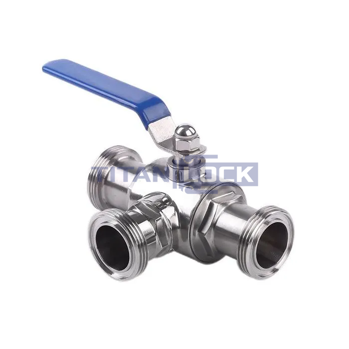 Кран шаровый молочный трехходовой нерж 304, тип L, DN 32, TL3BVMT32L-S TITAN LOCK