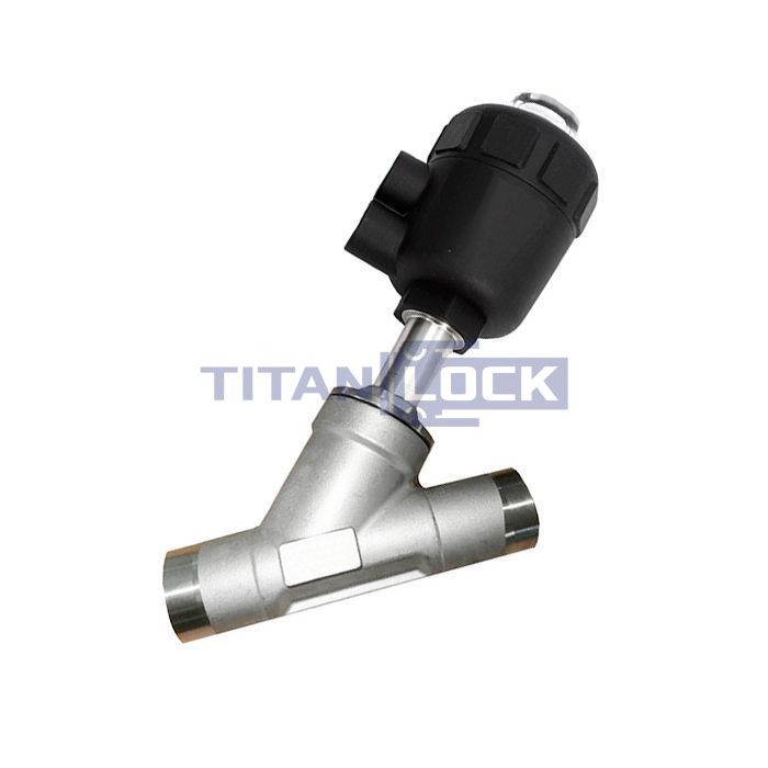 Седельный клапан угловой под приварку, нерж. 304 с пневмоприводом (полипроп.), DN32 TL32CPAVPP-WD TITAN LOCK