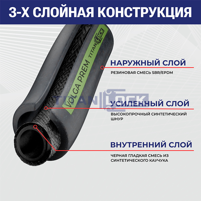 Рукав для воды напорный «VOLGA-PREM», внутр.диам. 32мм, TL032VG-PR TITAN LOCK