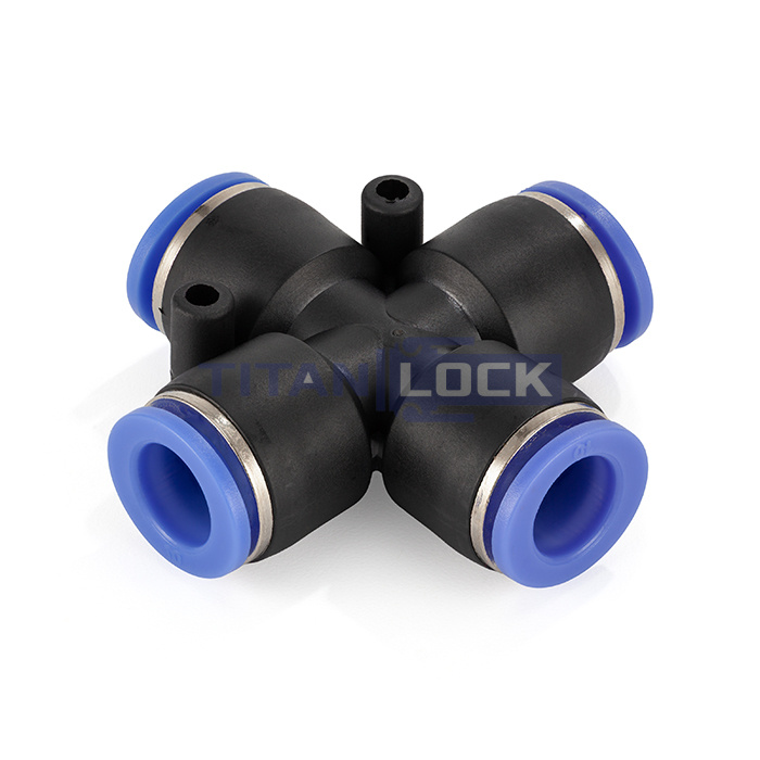 Фитинг цанговый X-образный пневматический, 12 мм, пластик, тип PZA, TLP-PZA12 TITAN LOCK