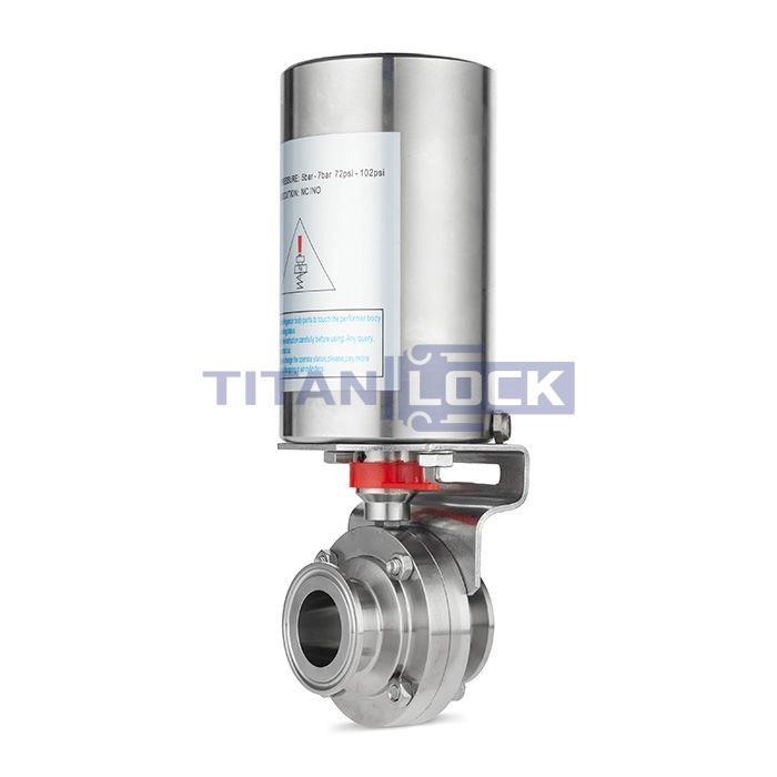 Затвор дисковый с пневмоприводом нерж. 304 DN40, тип clamp-clamp, DIN TLSD40CLS-P TITAN LOCK