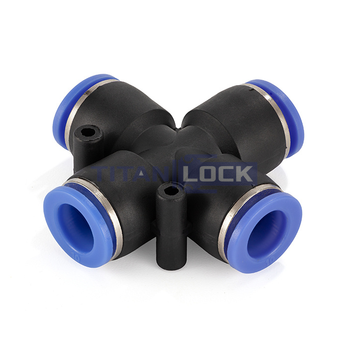 Фитинг цанговый X-образный пневматический, 12 мм, пластик, тип PZA, TLP-PZA12 TITAN LOCK