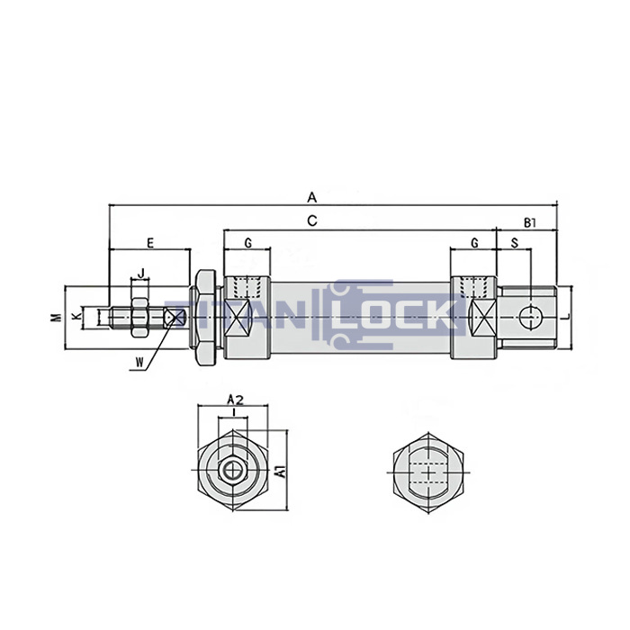 Пневмоцилиндр серии MAL, 25X50, TLP-PC25X50MAL TITAN LOCK
