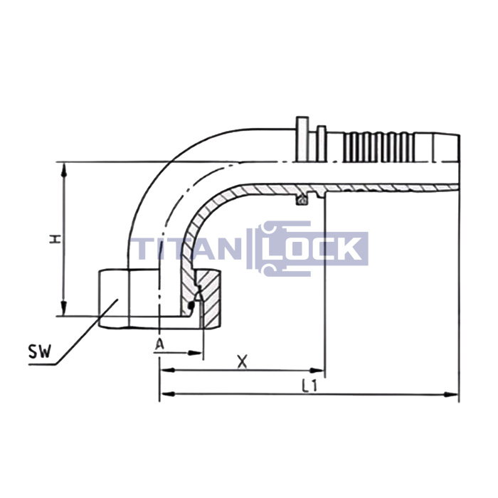 Фитинг DN 12 DKOL (Г) M22X1.5 (90), TL-DKOL12F22X1.5-90 TITAN LOCK