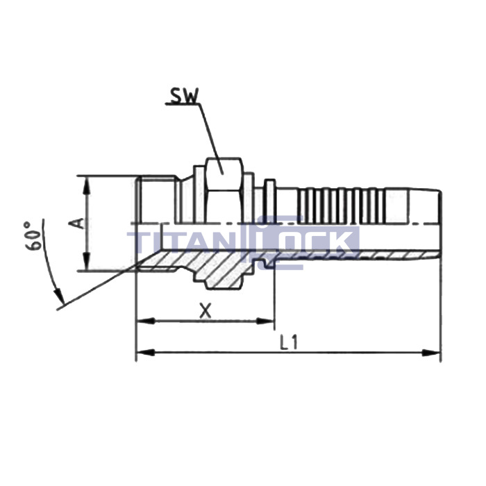 Фитинг DN 06 BSP (Ш) 1/4", TL-BSP06M1/4 TITAN LOCK