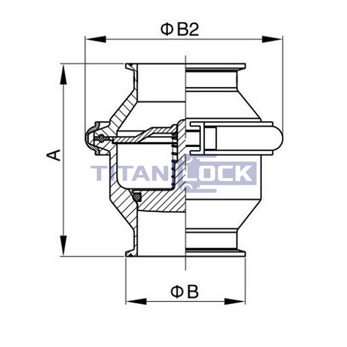 Обратный клапан нержавеющий (AISI304) DN40, типа clamp-clamp TLCV040CLS TITAN LOCK